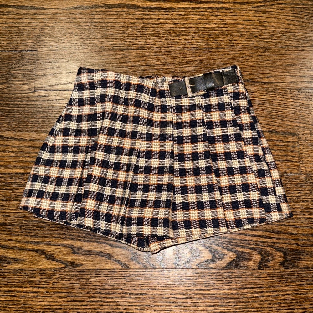 Plaid Zara Skort with Faux Leather Belt 18 Months